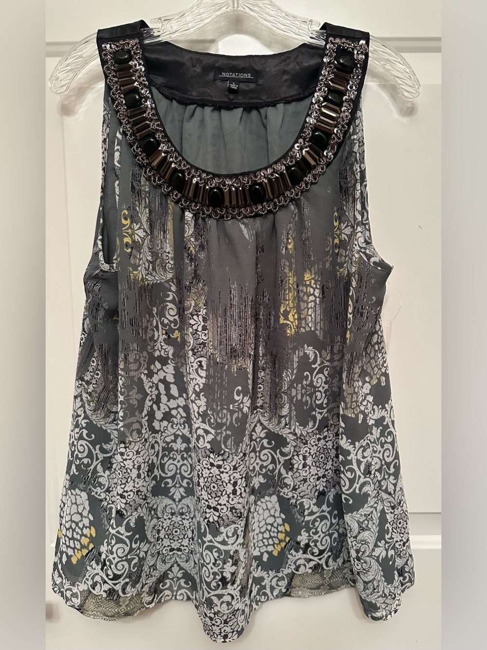 NEW Notations Gray & Black Embellished Sleeveless Blouse Top Size L